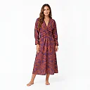 Medallion Print Twist-Front Midi Dress in Purple
