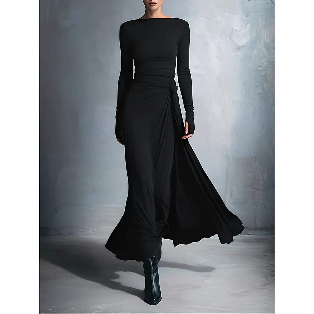 Draped Maxi Dress in Black