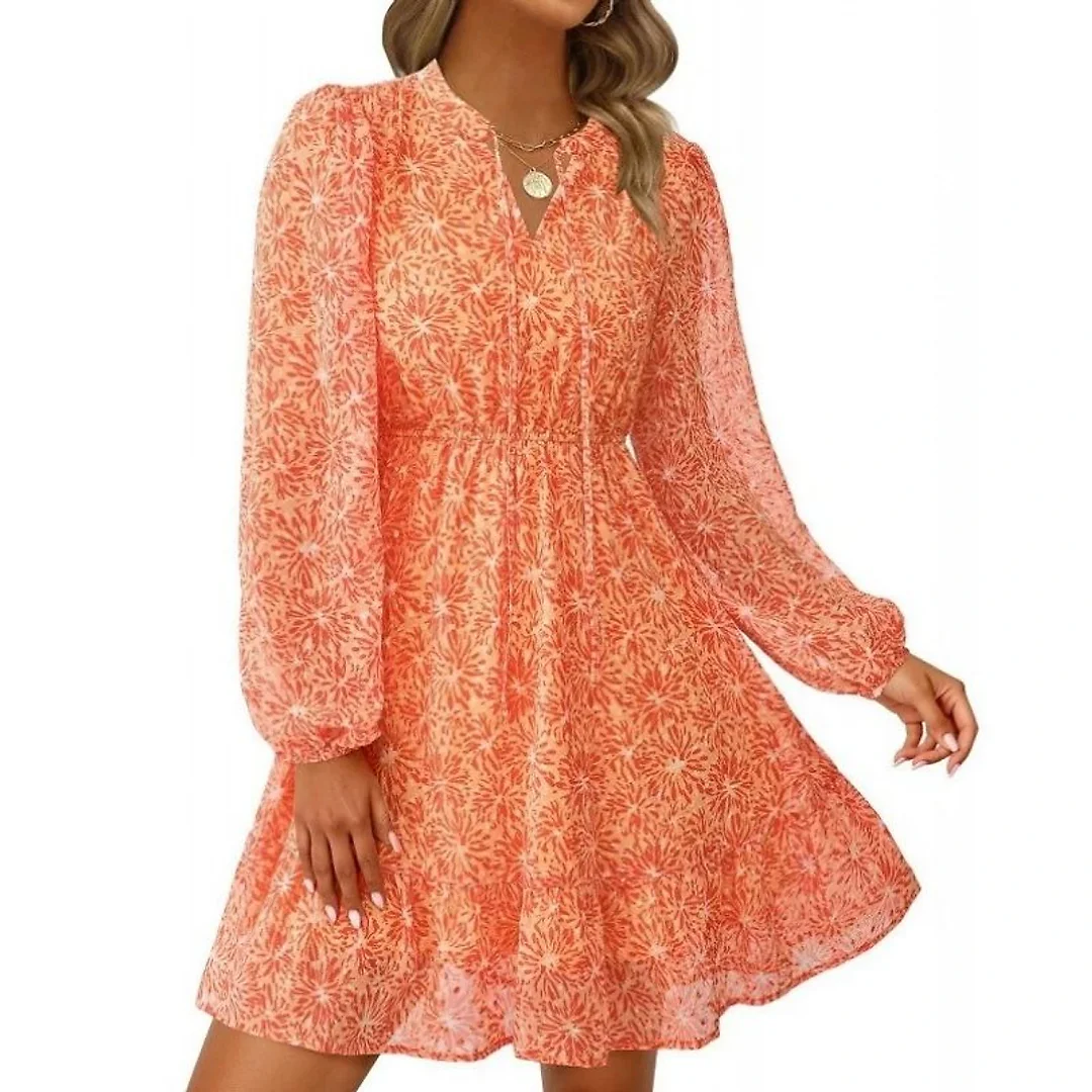Floral V-Neck Mini Dress in Orange