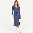 Rib Knit V-Neck Sweater Dress in Blue