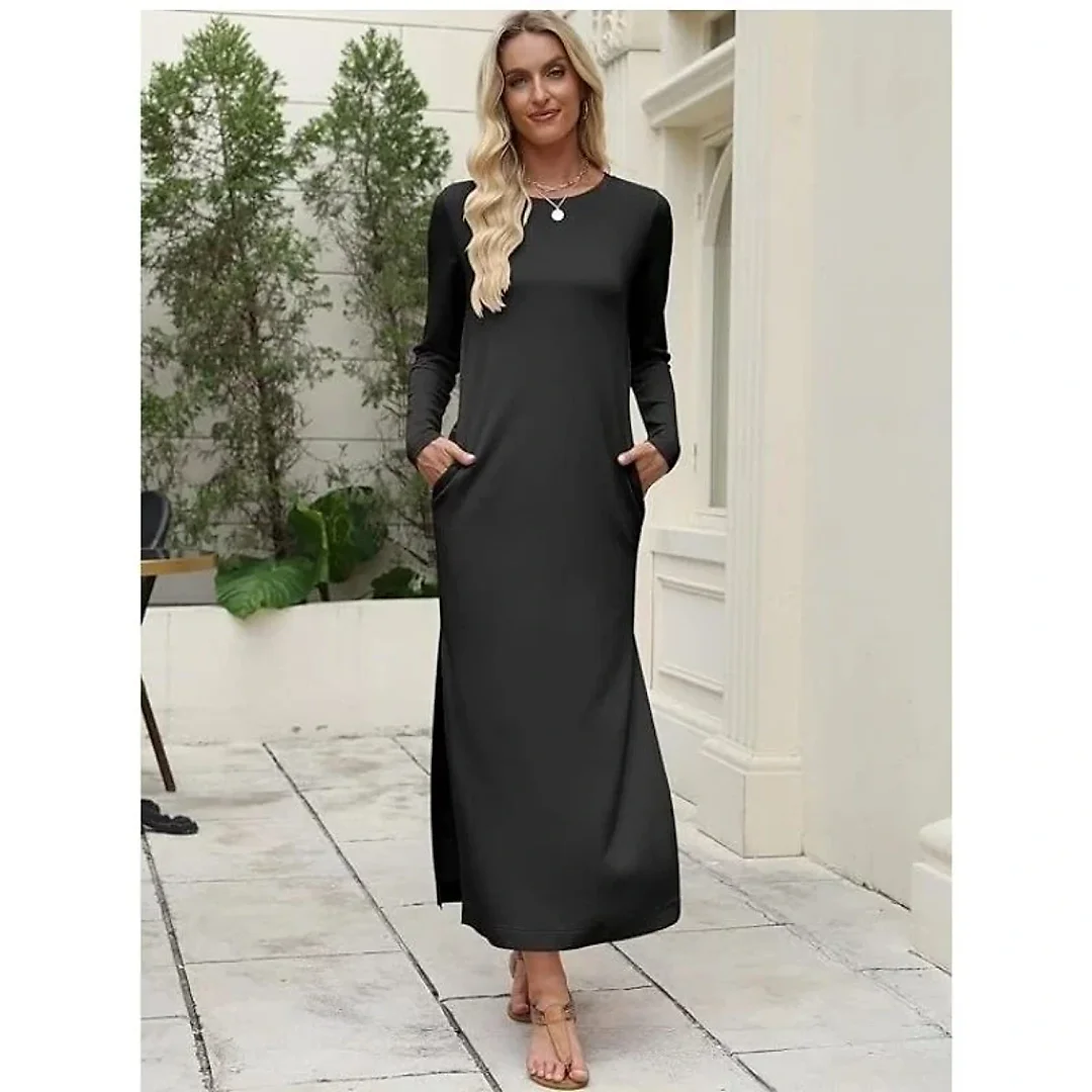 Crew Neck Maxi Dress in Black