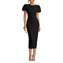 Stretch Knit Bodycon Midi Dress in Black