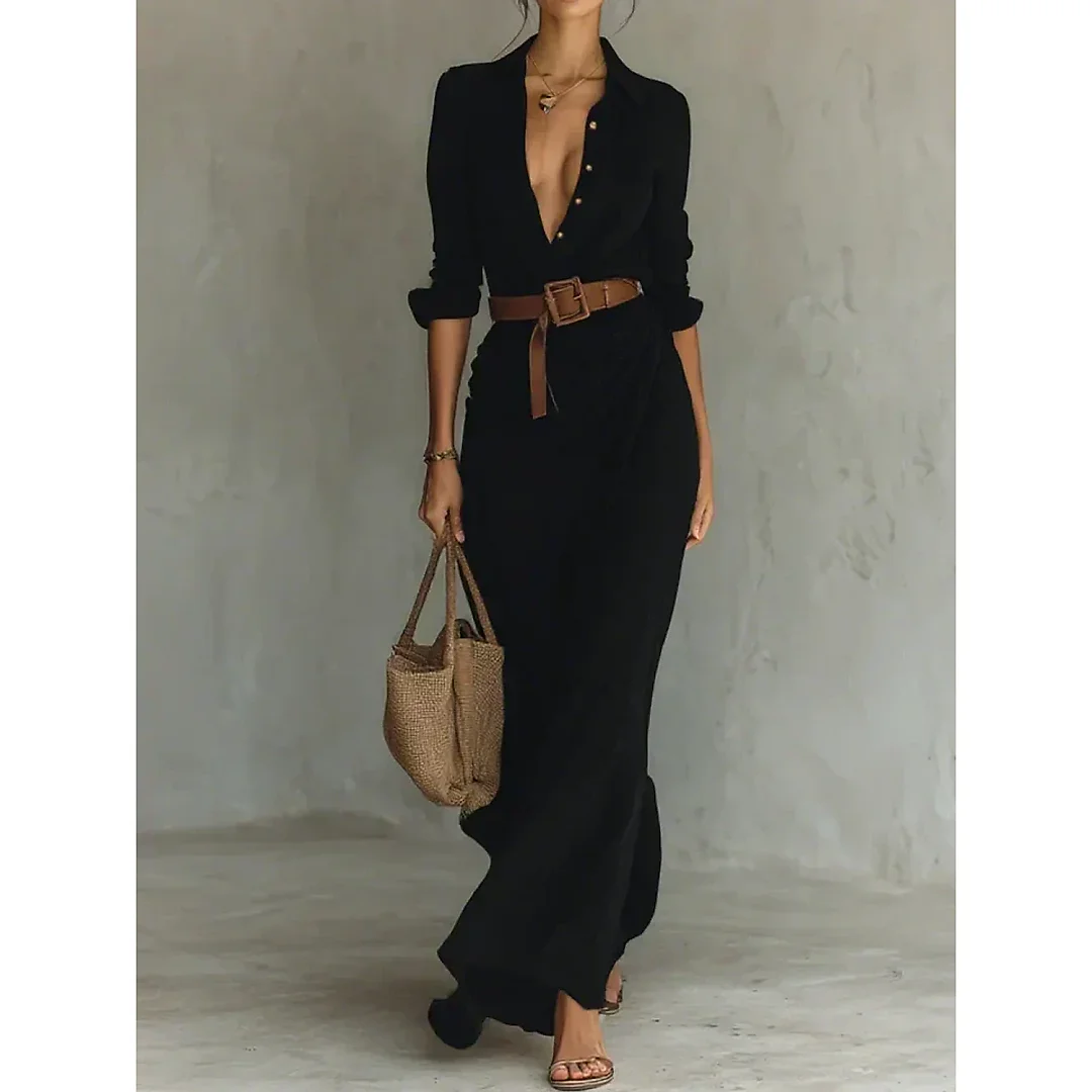 Belted Wrap Maxi Dress in Black
