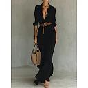 Belted Wrap Maxi Dress in Black