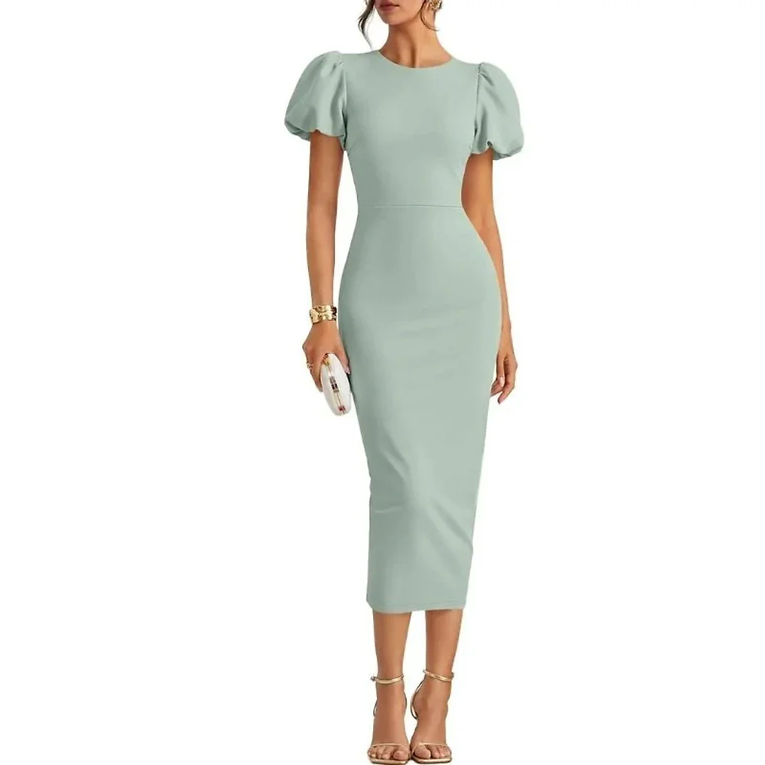 Stretch Knit Bodycon Midi Dress in Sage Green