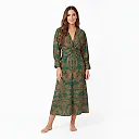 Medallion Print Twist-Front Midi Dress in Green
