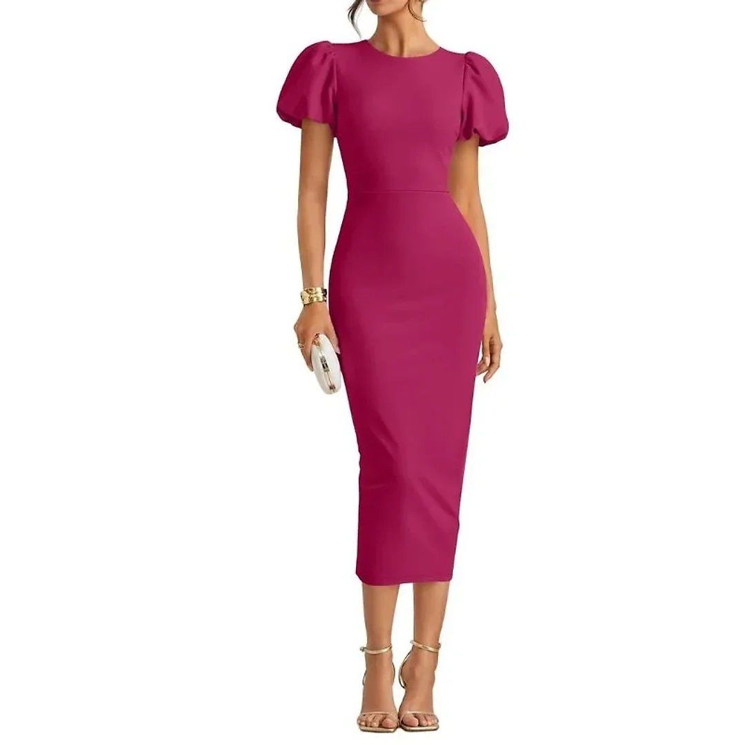 Stretch Knit Bodycon Midi Dress in Raspberry