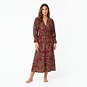 Medallion Print Twist-Front Midi Dress in Burgundy