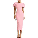 Stretch Knit Bodycon Midi Dress in Pink