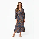 Medallion Print Twist-Front Midi Dress in Blue