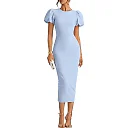 Stretch Knit Bodycon Midi Dress in Light Blue