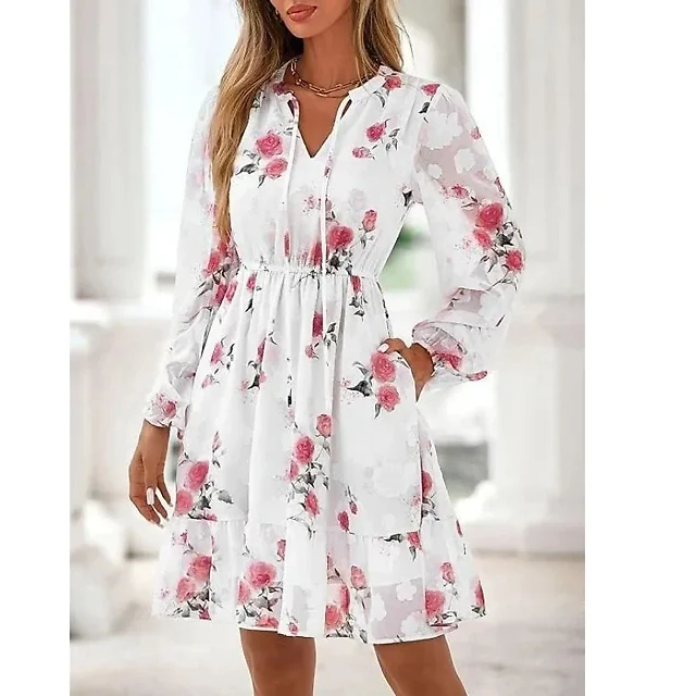 Floral V-Neck Mini Dress in Orange