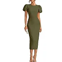 Stretch Knit Bodycon Midi Dress in Army Green