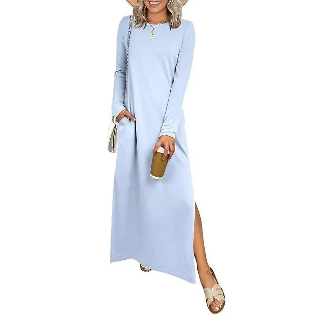 Crew Neck Maxi Dress in Light Blue