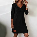 Cowl Neck Rib Knit Dress in Black