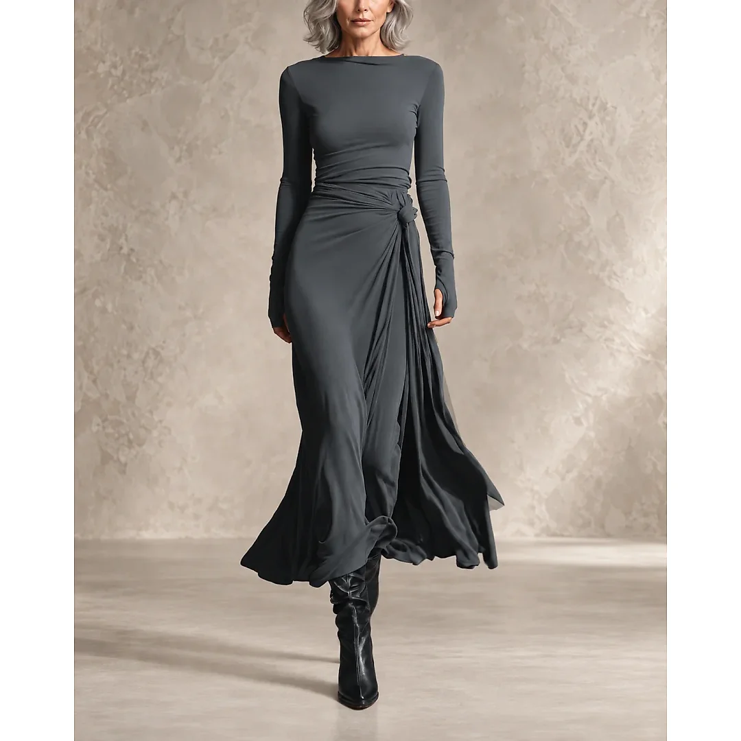 Draped Maxi Dress in Gray