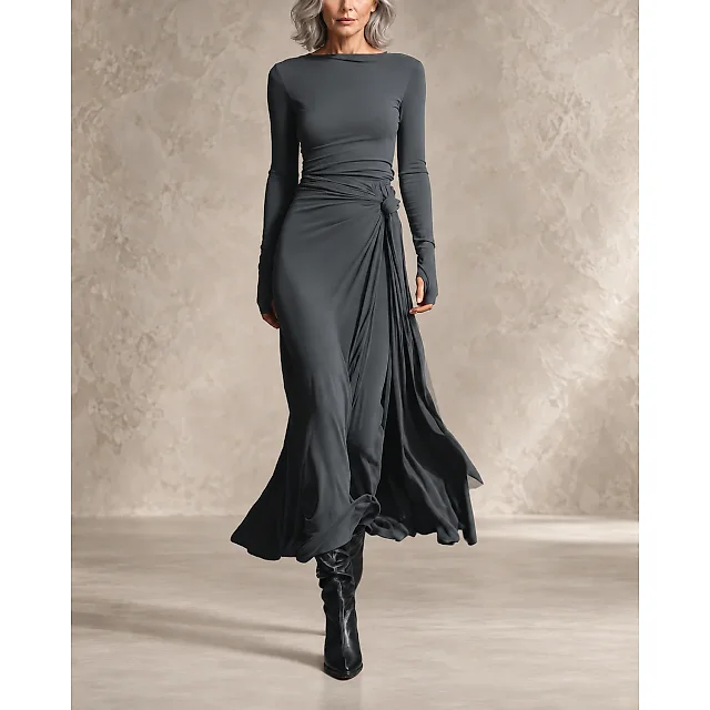 Draped Maxi Dress in Gray