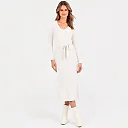 Rib Knit V-Neck Sweater Dress in White
