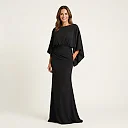 Satin-Finish Batwing Maxi Dress in Black