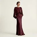 Satin-Finish Batwing Maxi Dress in Dark Red