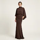 Satin-Finish Batwing Maxi Dress in Coffee