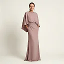 Satin-Finish Batwing Maxi Dress in Mauve