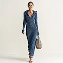 Hooded Rib Knit Maxi Dress in Blue