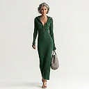 Hooded Rib Knit Maxi Dress in Green