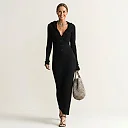 Hooded Rib Knit Maxi Dress in Black