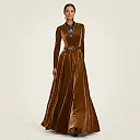 Velvet Pleated Maxi Dress in Brown