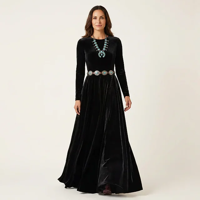 Velvet Pleated Maxi Dress in Brown