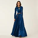 Velvet Pleated Maxi Dress in Blue