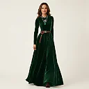 Velvet Pleated Maxi Dress in Green