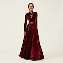 Velvet Pleated Maxi Dress in Wine Red
