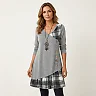 V-Neck Knit A-Line Dress, Plaid Hem Panel