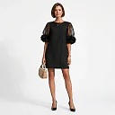 Organza Sleeve Shift Mini Dress in Black