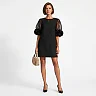 Organza Sleeve Shift Mini Dress, Rosette Cuffs