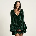 Velvet Bell Sleeve Mini Dress in Green