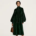 Velvet Bow Neck Midi Dress in Green