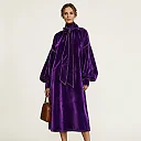 Velvet Bow Neck Midi Dress in Purple