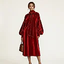 Velvet Bow Neck Midi Dress in Red