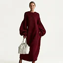Oversized Rib Knit Sweater Dress in Dark Red