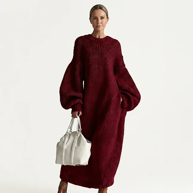 Oversized Rib Knit Sweater Dress in Gray