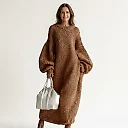 Oversized Rib Knit Sweater Dress in Brown