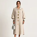 Collared Knit Midi Dress in Cream