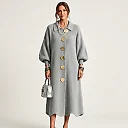 Collared Knit Midi Dress in Gray
