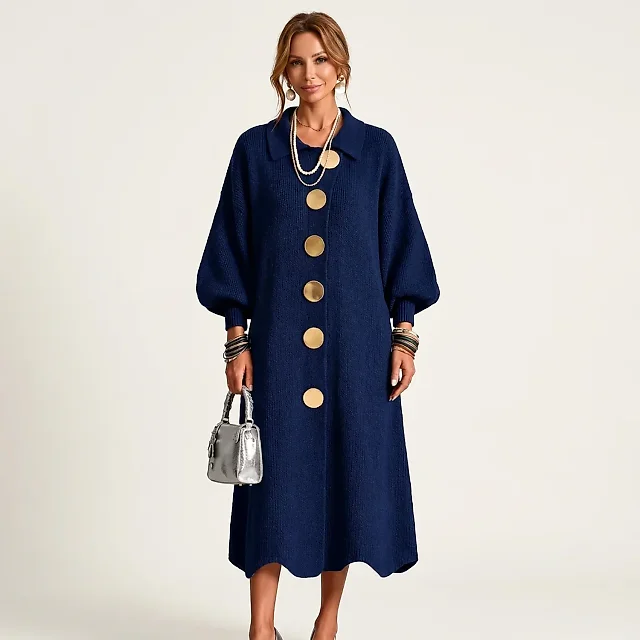 Collared Knit Midi Dress in Black