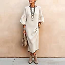 Balloon Sleeve Rib Knit Midi Dress in Cream
