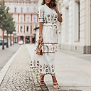 Boho Print A-Line Midi Dress in White