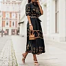 Boho Print A-Line Midi Dress, Tie Waist